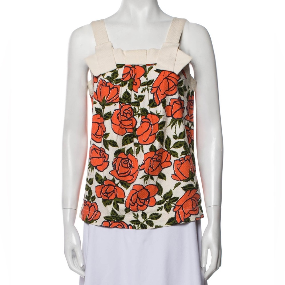 See By Chloe rose print bow floral cream blouse tank top size 6